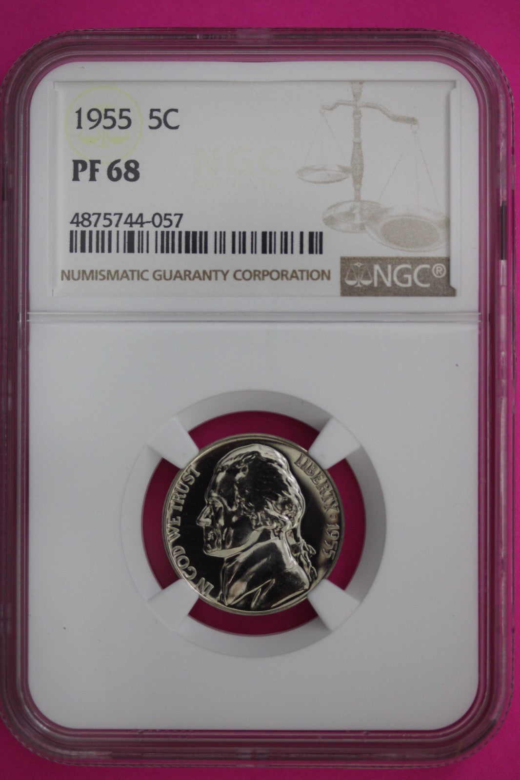 1955 PF 68 Jefferson Nickel NGC Certified Graded Authentic Genuine Slab 320