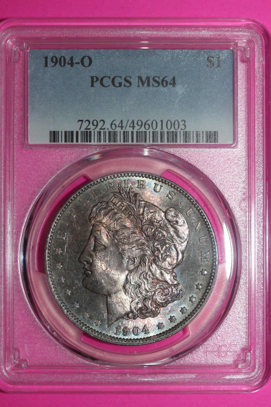 Rainbow Toned 1904 O MS 64 Morgan Silver Dollar PCGS Certified Authentic 1214