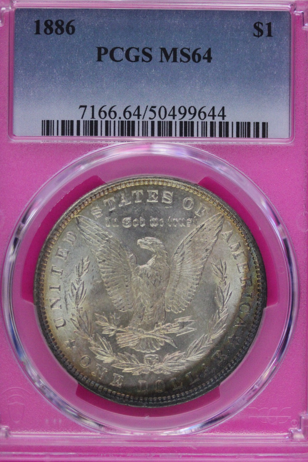 Toned 1886 P MS 64 Morgan Silver Dollar PCGS Graded Certified Authentic Slab 230