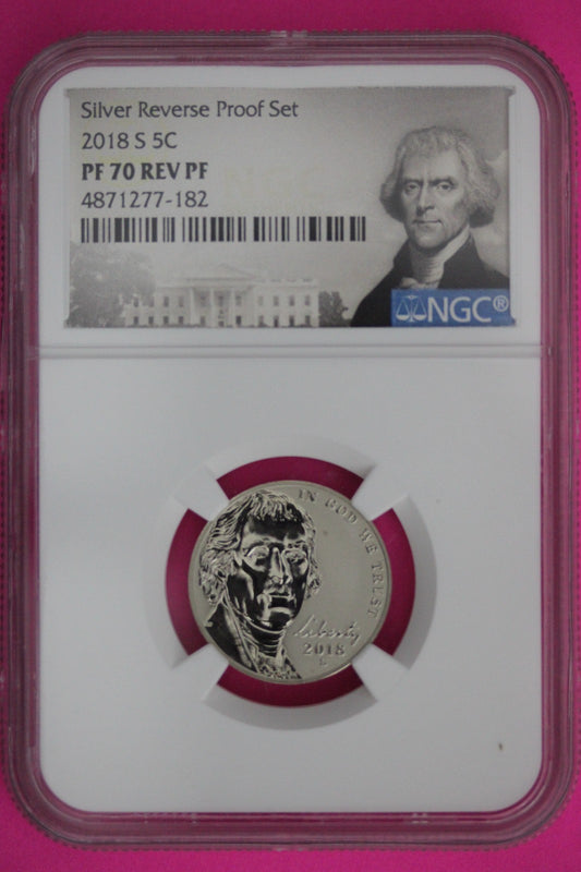 2018 S PF 70 Reverse Proof Jefferson Nickel 1 Coin From a Proof Set NGC Slab 264
