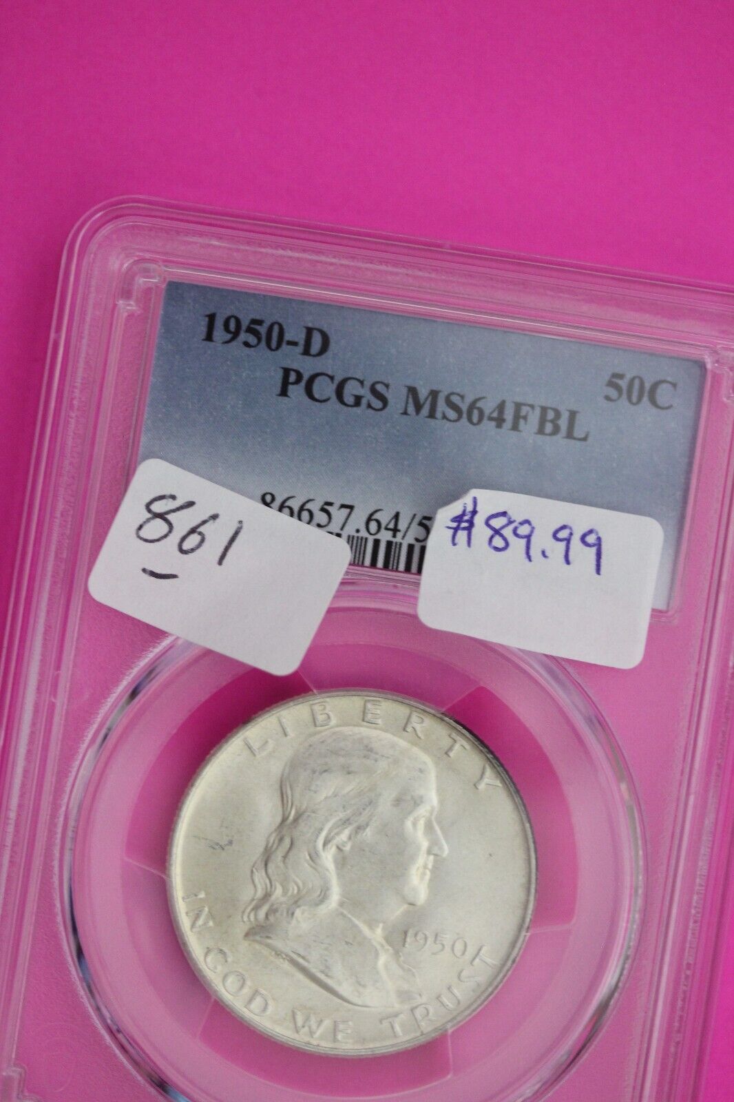 Full Bell Lines 1950 D MS 64 FBL Ben Franklin Half Dollar PCGS Graded Slab 861