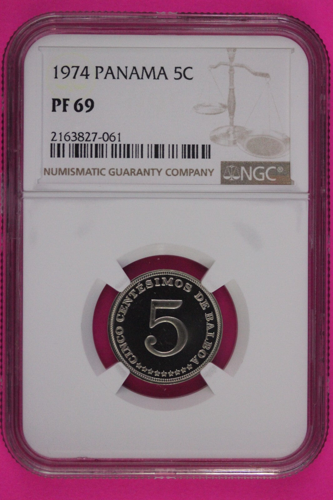 Top Pop 1974 Panama PF 69 Proof  5 Centesimos NGC Graded Authentic Slab 855
