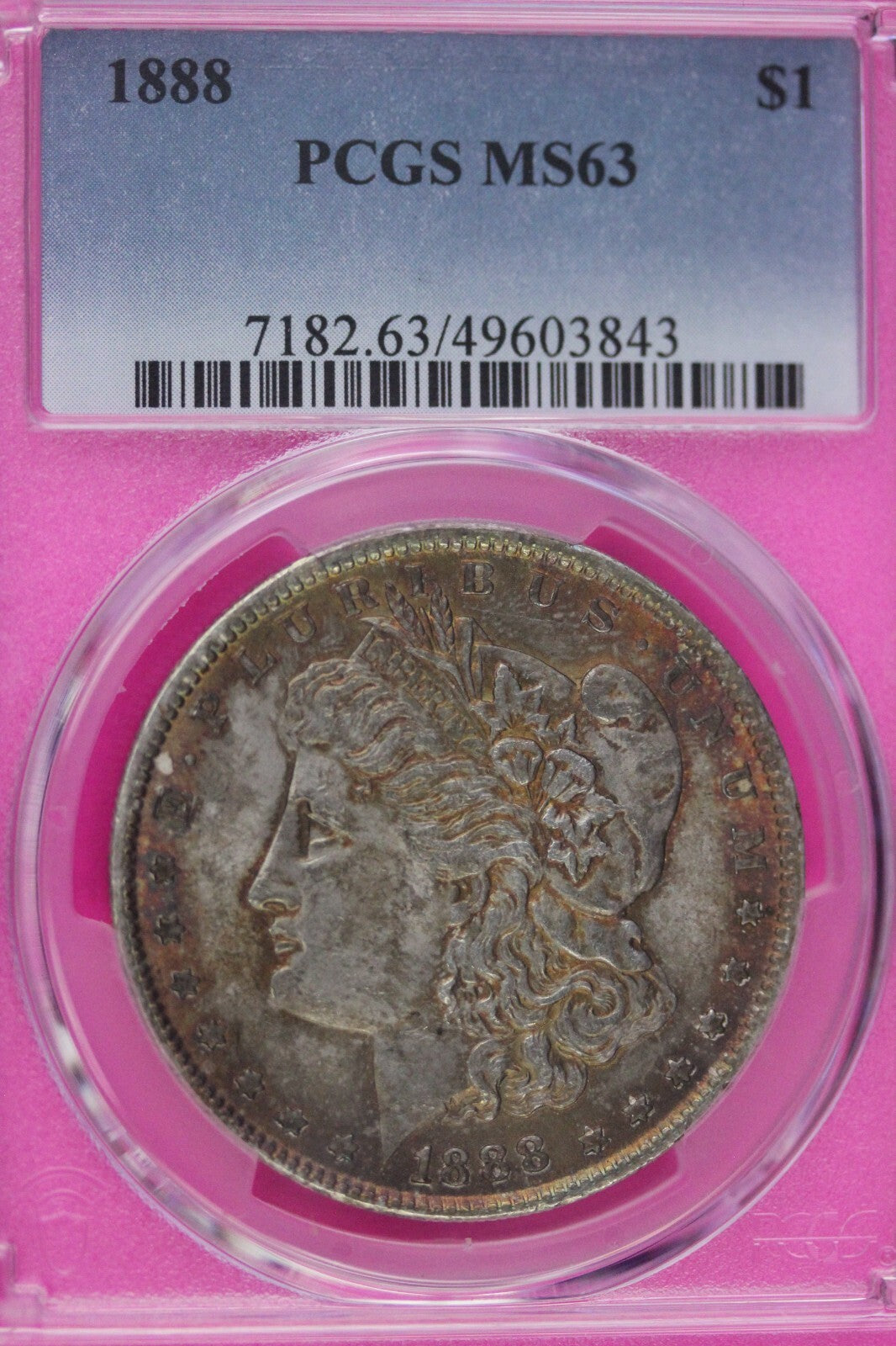Toned 1888 P MS 63 Morgan Liberty Silver Dollar PCGS Certified Slab 32