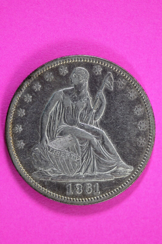 High Grade 1861 P Seated Liberty Half Dollar Silver Rare Semi Key Date Coin 40