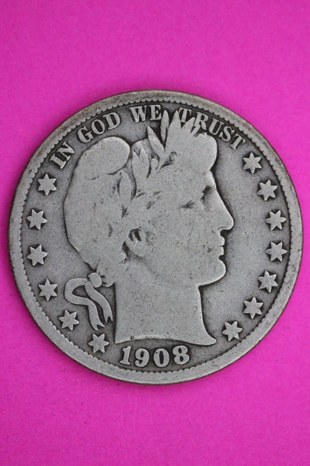 1908 D Barber Liberty Silver Half Dollar Guaranteed Authentic Genuine Coin 2336