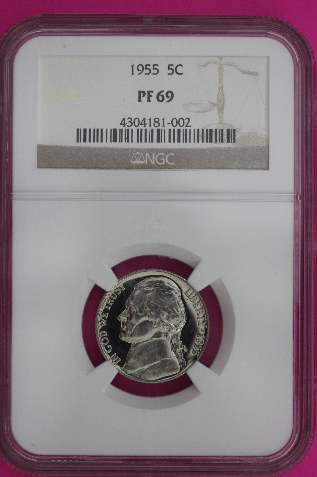 1955 PF 69 Jefferson Nickel NGC Certified Graded Authentic Genuine Slab 1277