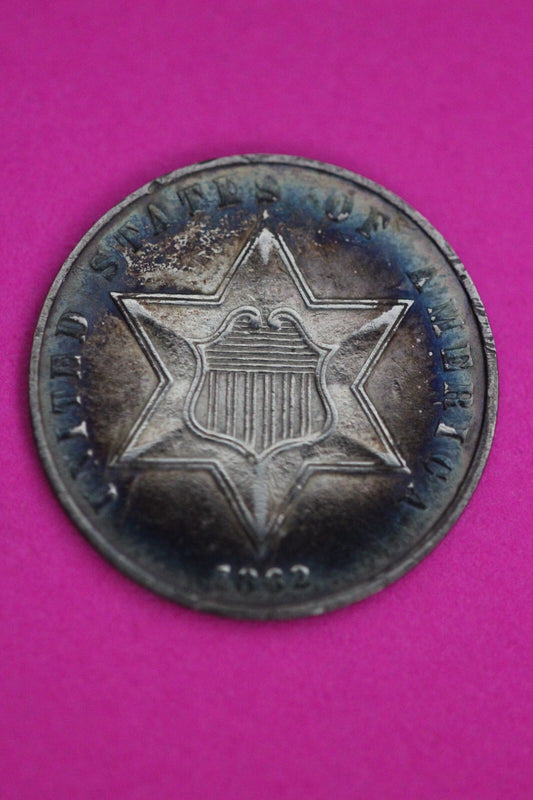 Naturally Toned 1862 Trime 3 Three Cent Silver Dime Guaranteed Authentic 1097