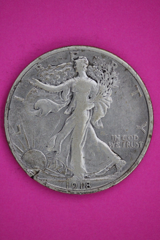 1918 D Walking Liberty Walker Half Dollar Coin Guaranteed Authentic Genuine 2399