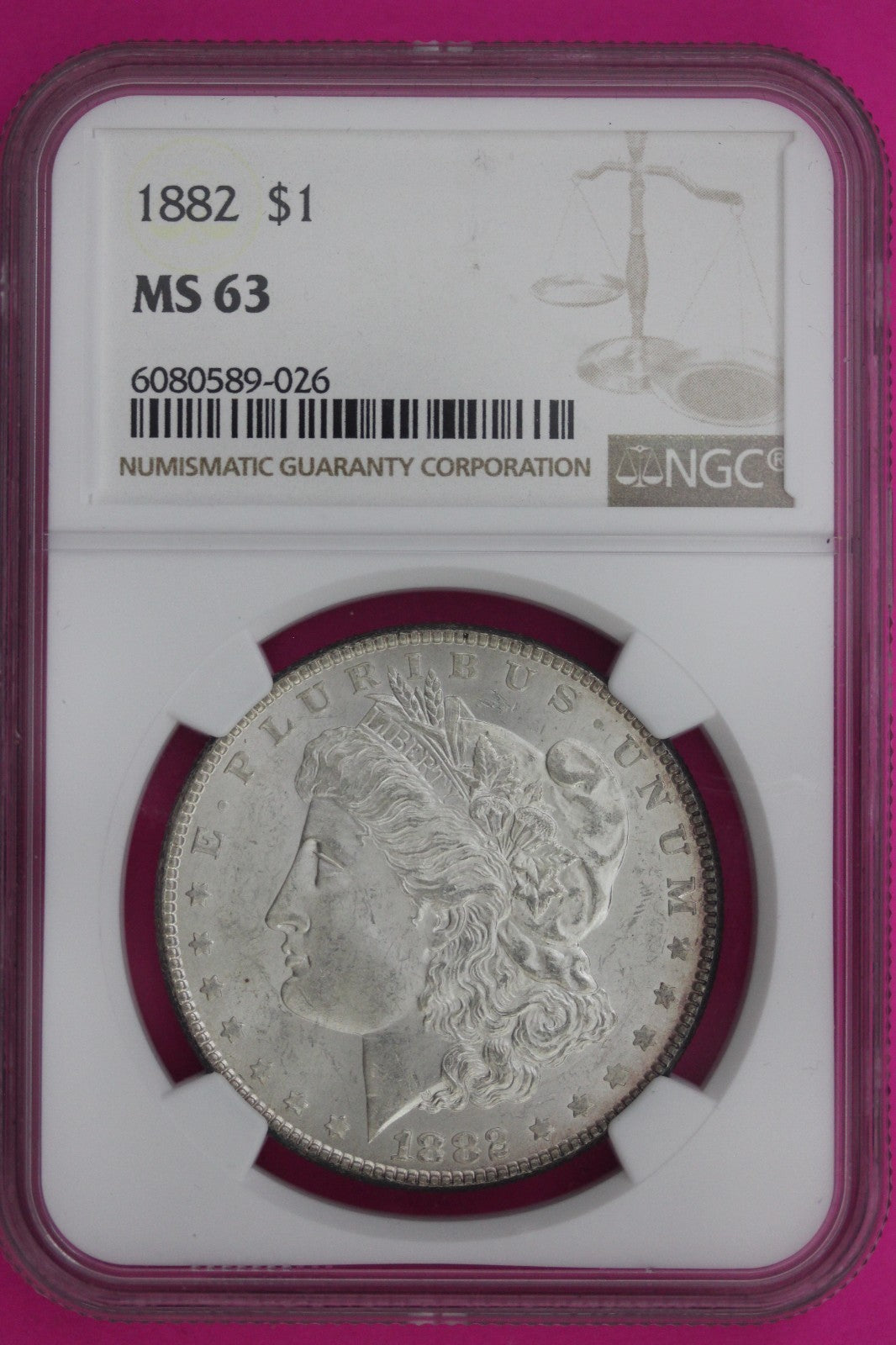 1882 P MS 63 Liberty Morgan Silver Dollar NGC Certified Graded Authentic 1063