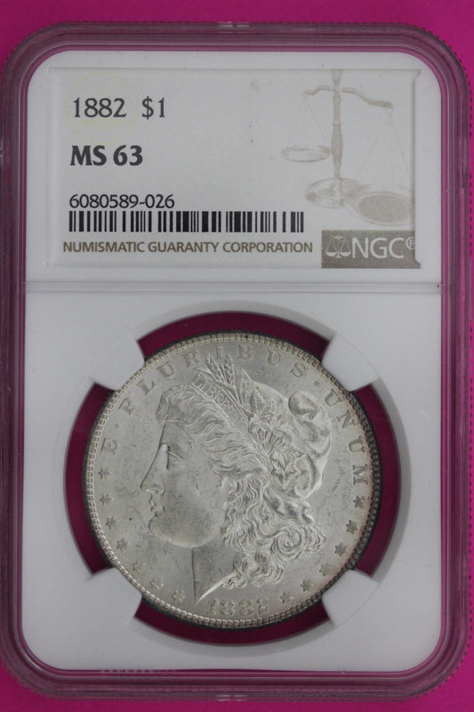 1882 P MS 63 Liberty Morgan Silver Dollar NGC Certified Graded Authentic 1063