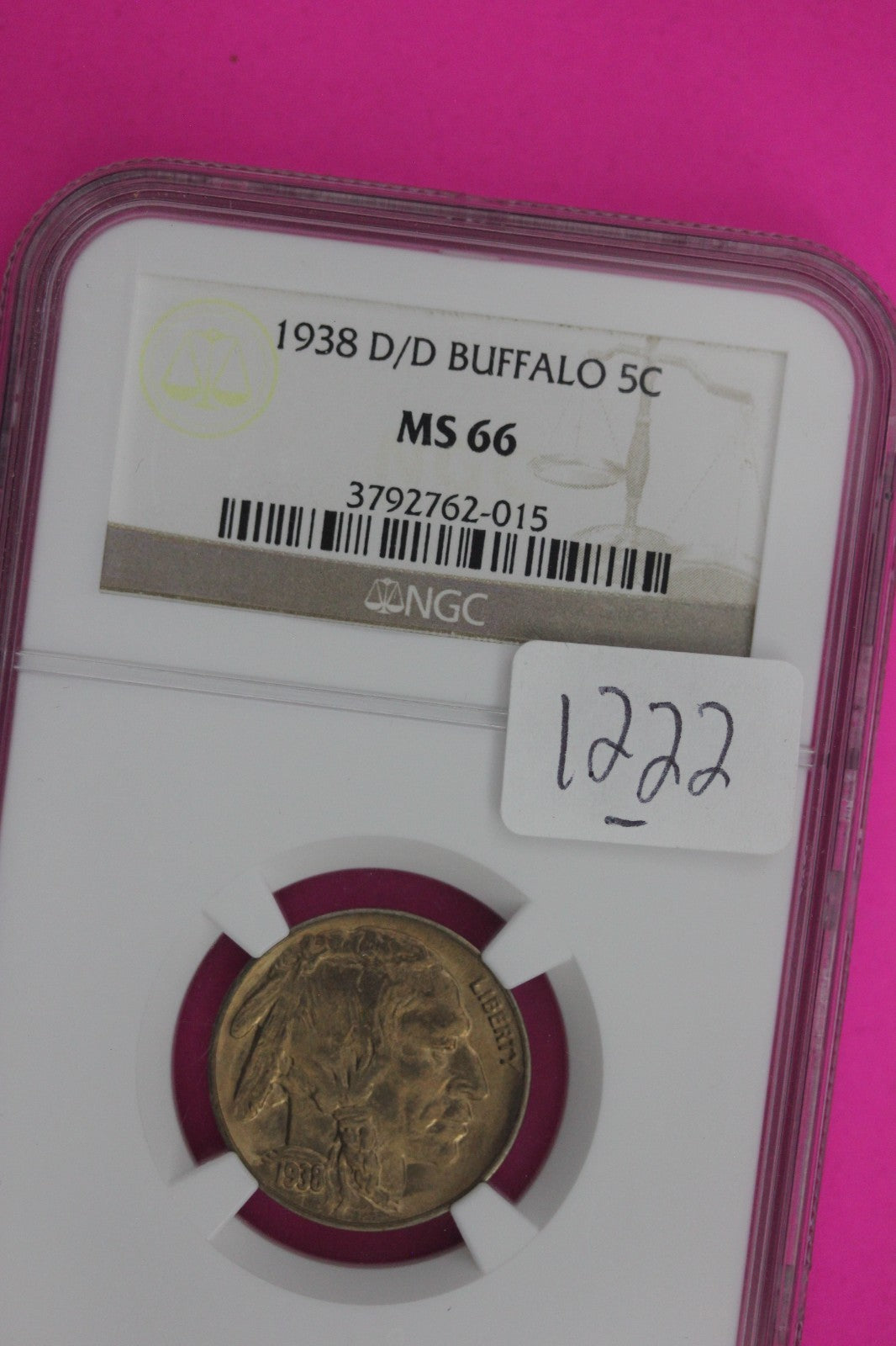 1938 D/D MS 66 Buffalo Nickel NGC Certified Graded Authentic Genuine Coin 1222