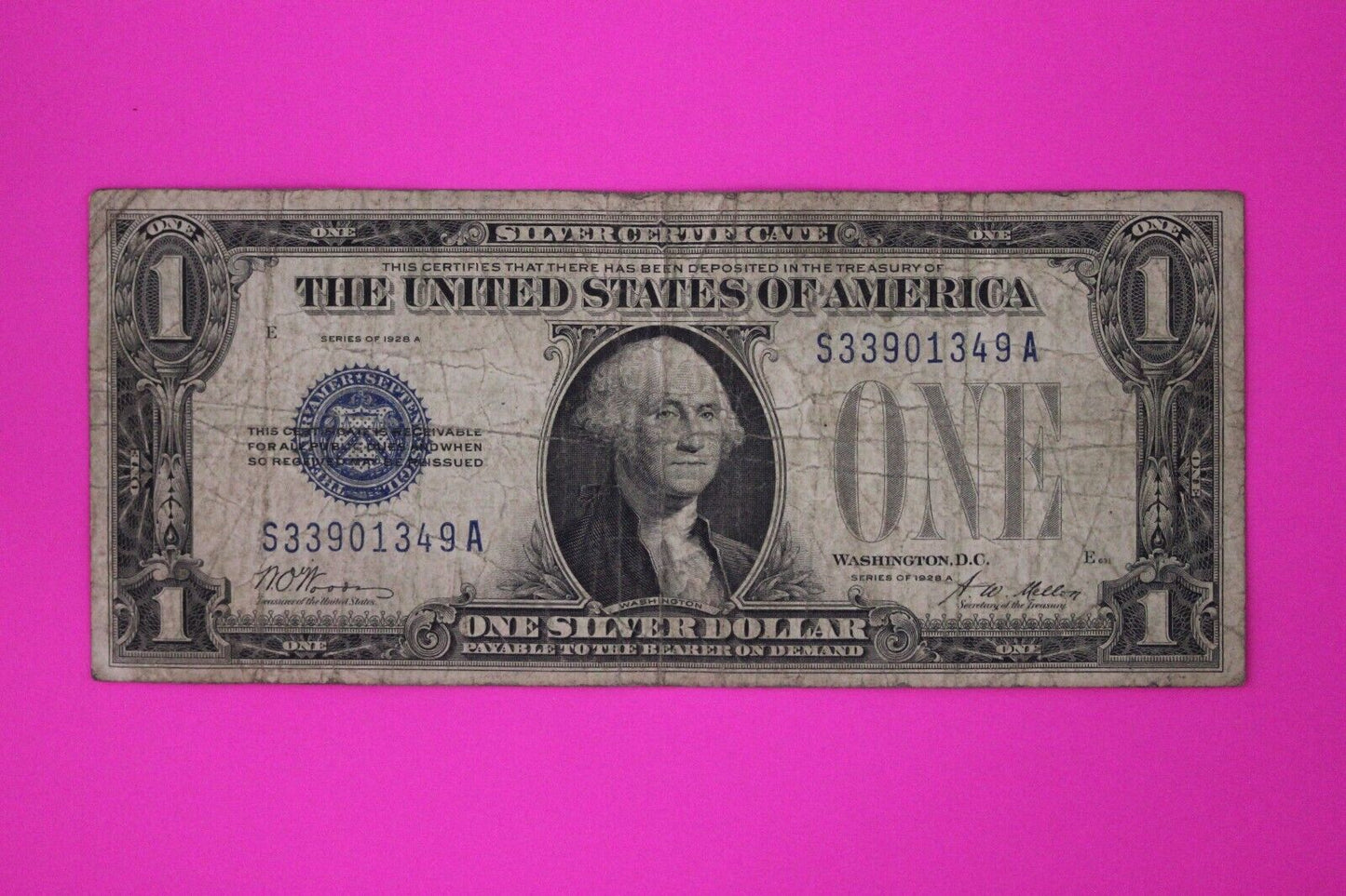 1928 A $1 Silver Certificate Funny Back FR. 1601 U.S. Currency Blue Seal 03