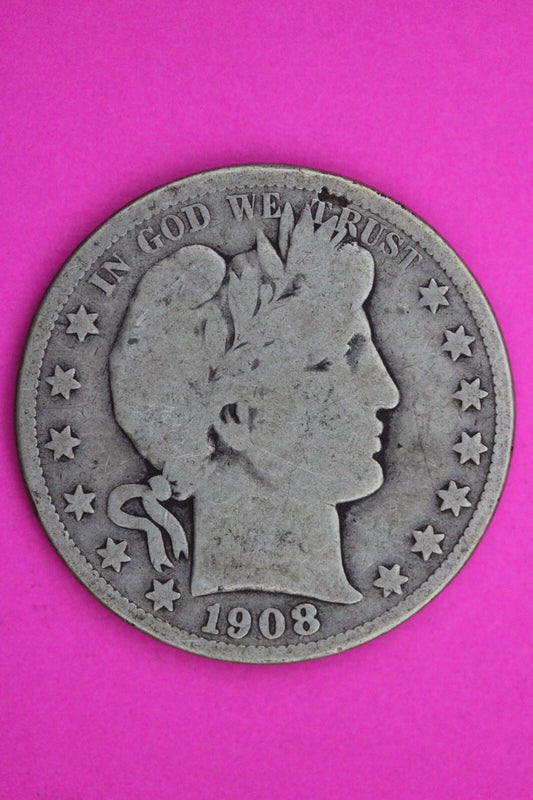 1908 O Barber Liberty Half Dollar Silver Coin Scarce Semi Key Date Genuine 0421N