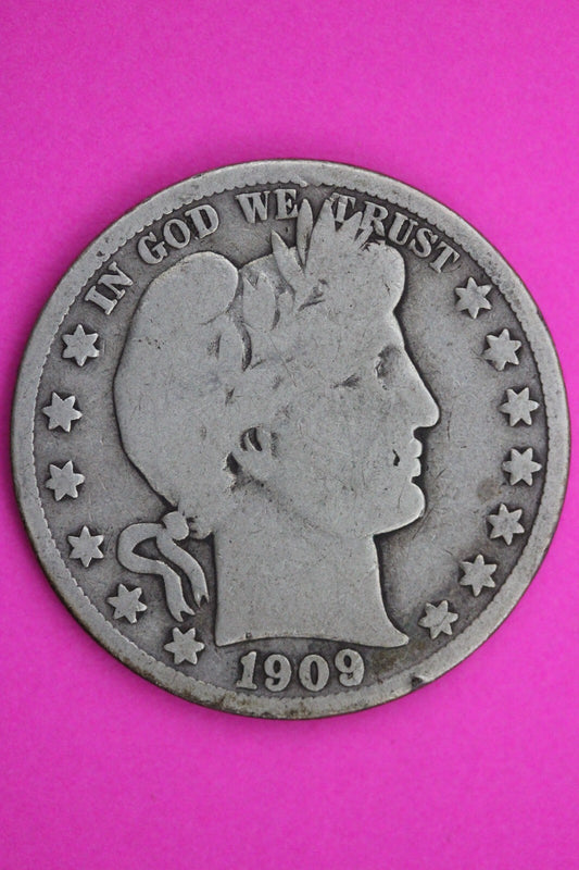1909 Inverted S Barber Liberty Half Dollar Silver Coin Key Date Genuine 0413N