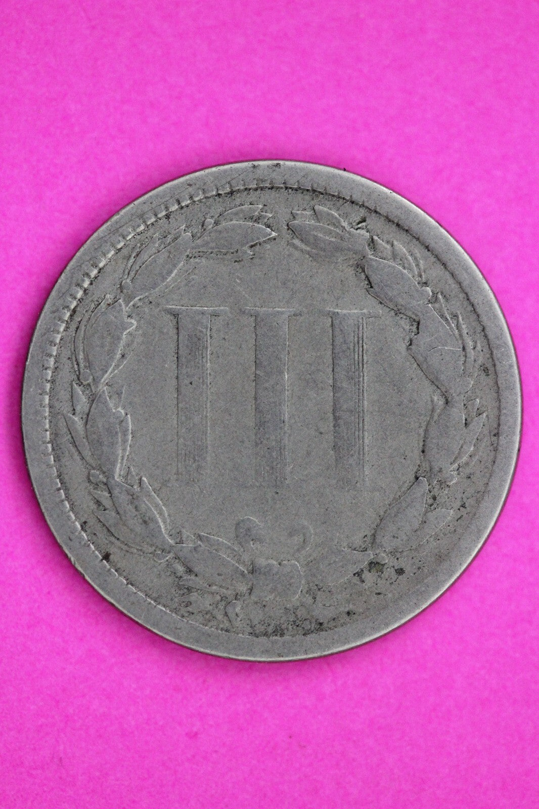 1865 Three 3 Cent Nickel Guaranteed Authentic & Genuine Fast Free Shipping 1313