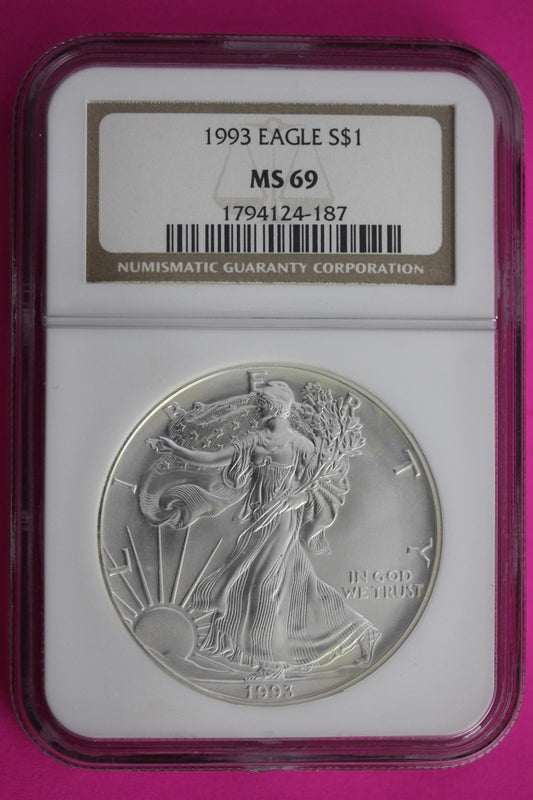1993 MS 69 Silver Eagle 1 OZ .999 Silver NGC Certified Authentic Graded 674