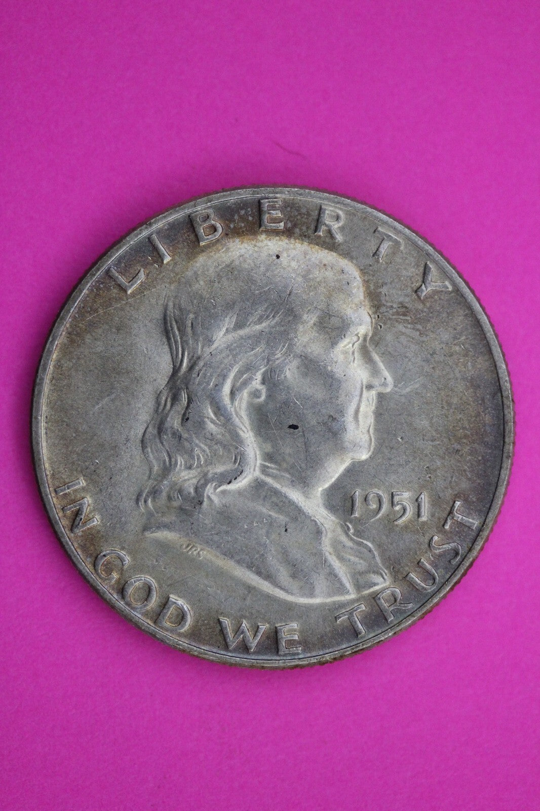 High Grade Toned 1951 D Ben Franklin Silver Half Dollar Exact Coin Shown 10