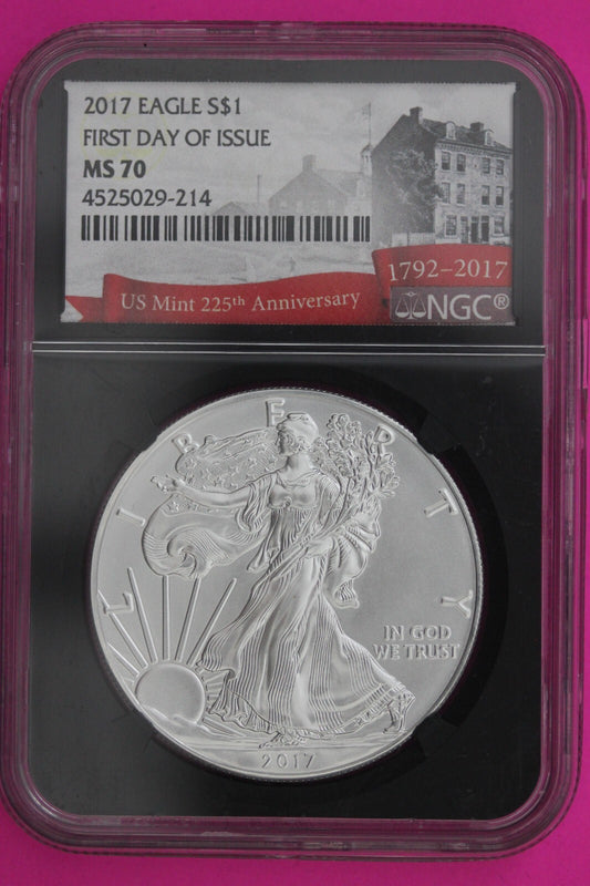 2017 MS 70 Silver Eagle Coin 1 OZ .999 NGC Certified Graded Authentic Slab 543