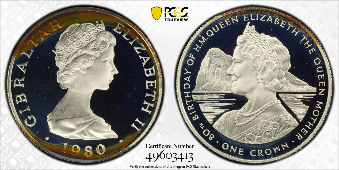 Toned 1980 PR 68 DCAM Crown Gibraltar  PCGS Queen Elizabeth 80th Birthday 530