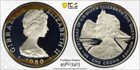 Toned 1980 PR 68 DCAM Crown Gibraltar  PCGS Queen Elizabeth 80th Birthday 530