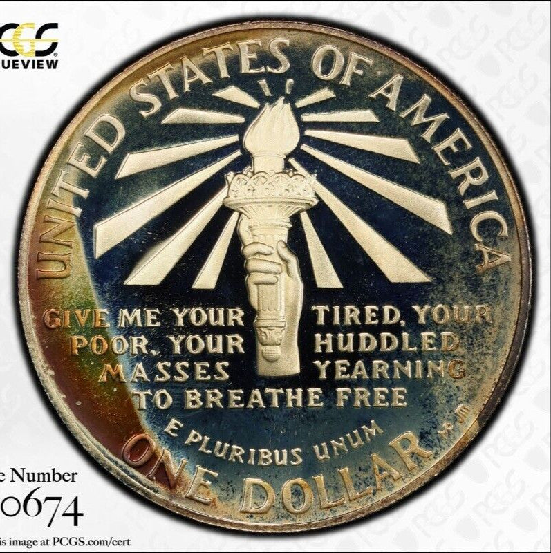 Toned 1986 S PR 68 DCAM Statue Of Liberty Commemorative Silver Dollar PCGS 447