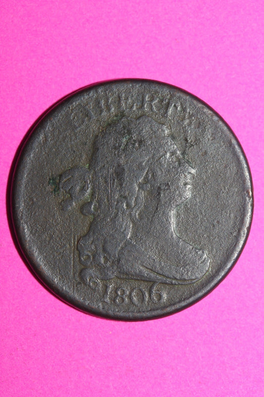 1806 Rotated Die Draped Bust Half Cent Large 6 With Stems Authentic Coin 1329