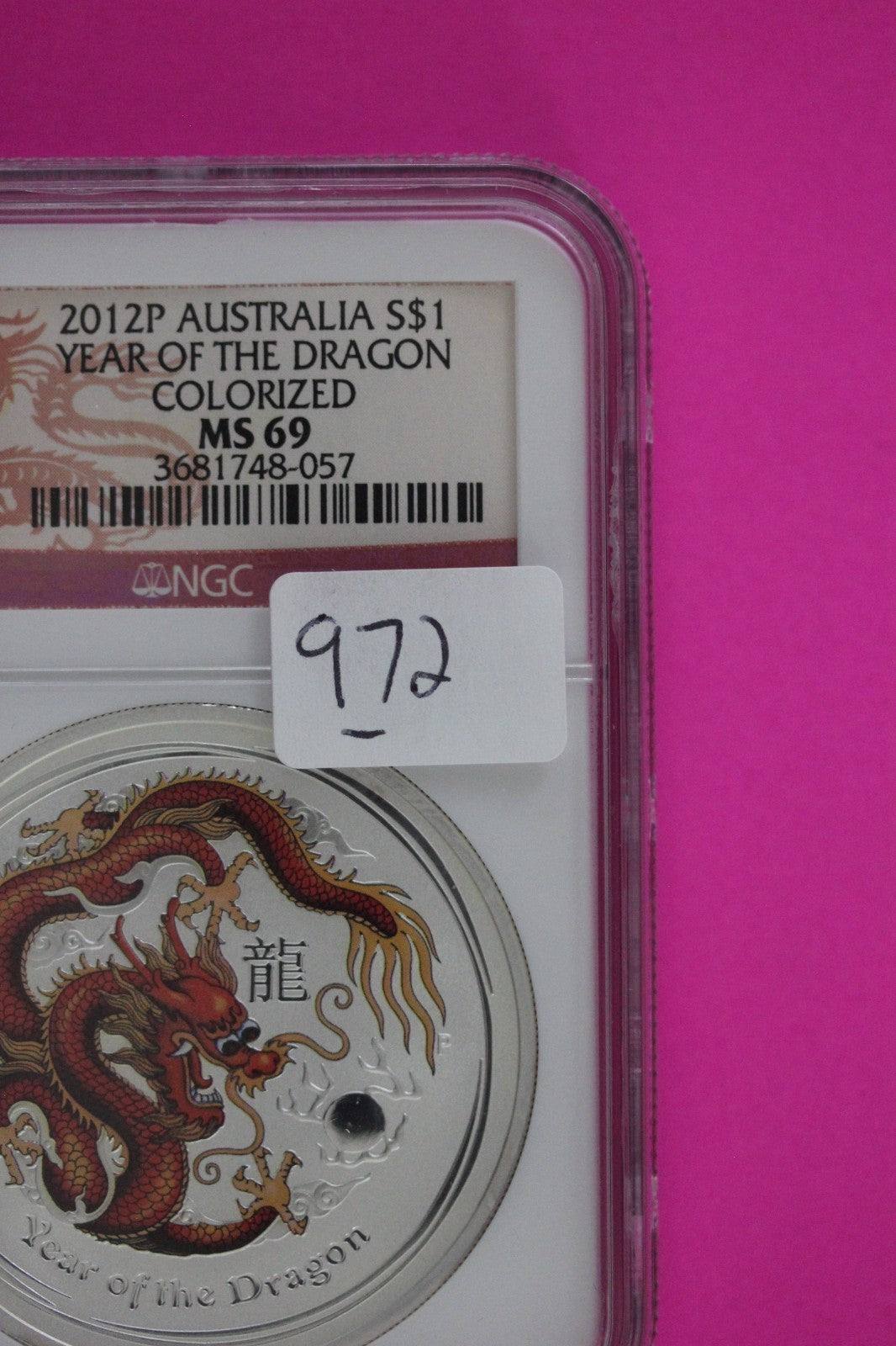 2012 P MS 69 Colorized Australia Year Of The Dragon $1 Silver Coin NGC Slab 972