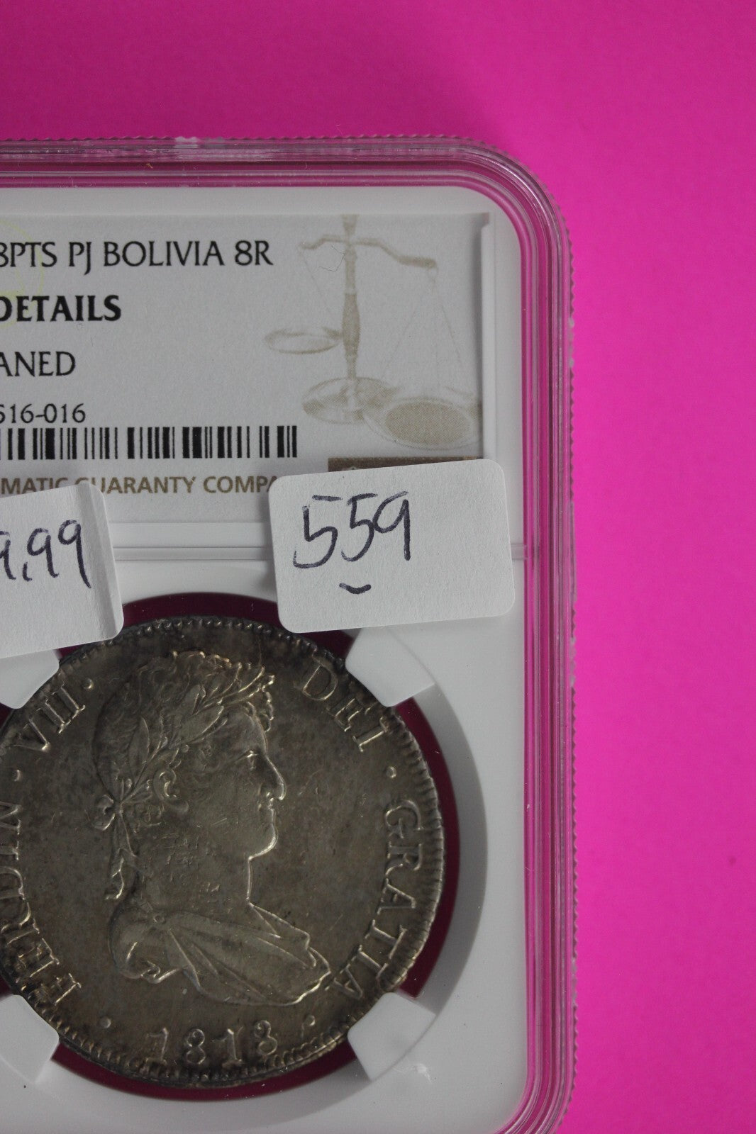 1818 AU Details Bolivia 9 Reales Cleaned Silver Coin NGC Certified Authentic 559