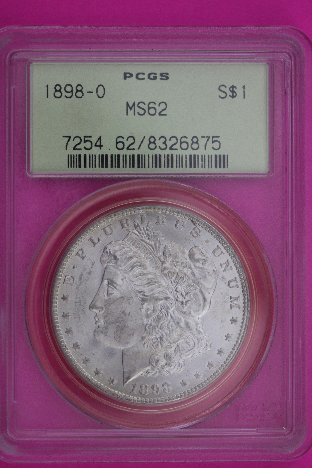 1898 O MS 62 Liberty Morgan Silver Dollar PCGS Certified Authentic Slab 1151