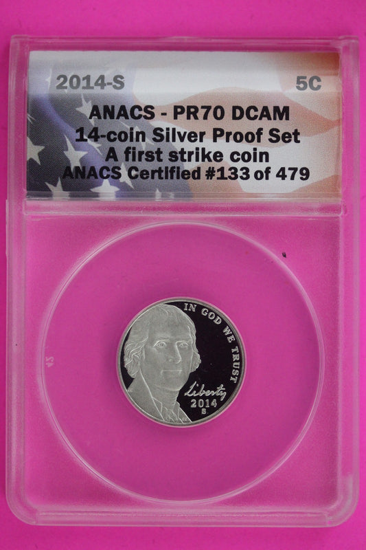 2014 S PR 70 Thomas Jefferson Nickel ANACS Certified Graded Authentic Slab 1315