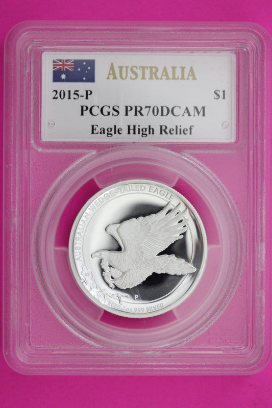 2015 PR 70 Hi Relief Australia Eagle $1 Silver PCGS Mercanti Sig With COA 6072