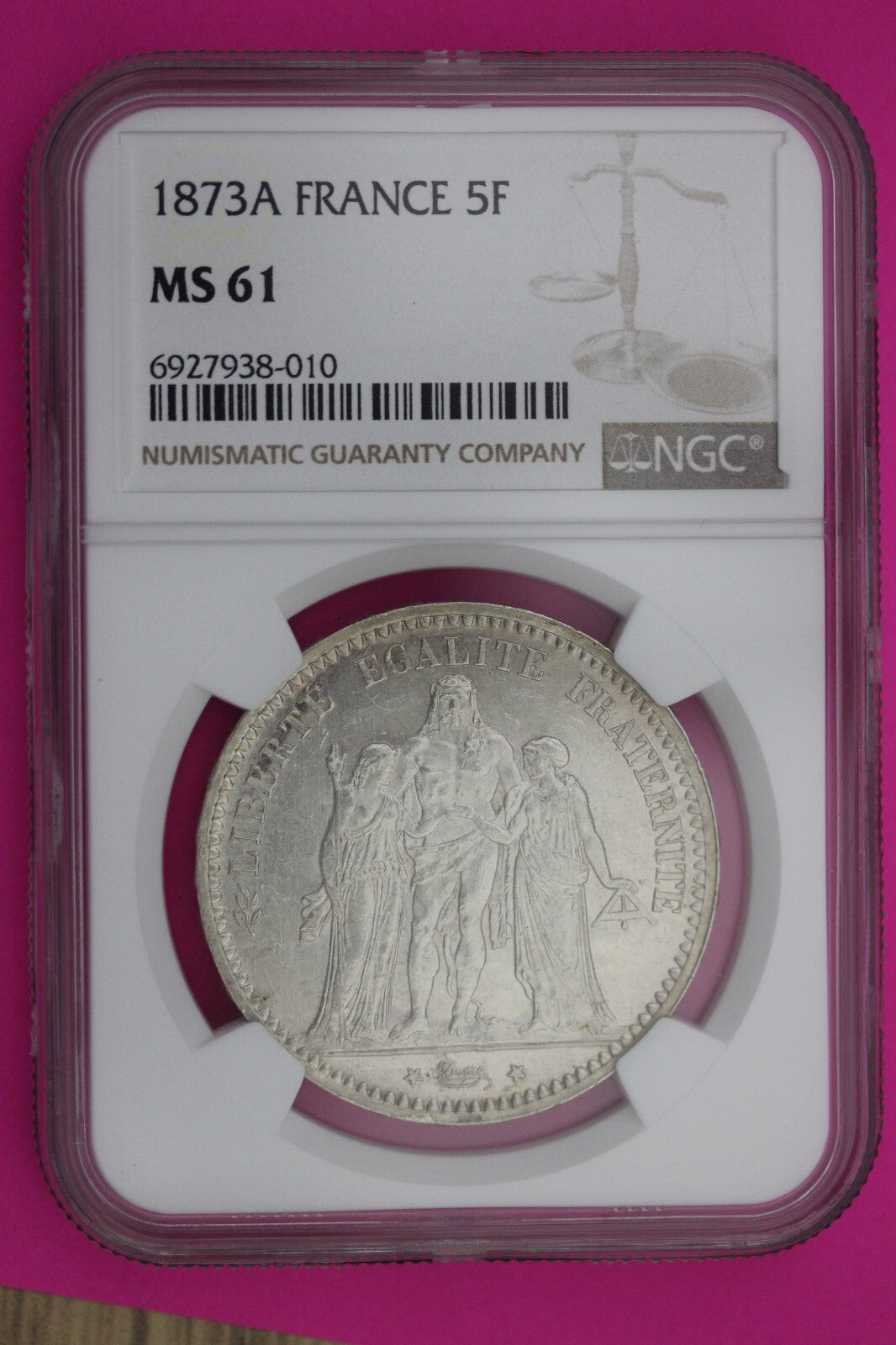 1873 MS 61 France 5 Francs Silver Coin NGC Certified Graded Authentic Slab 214