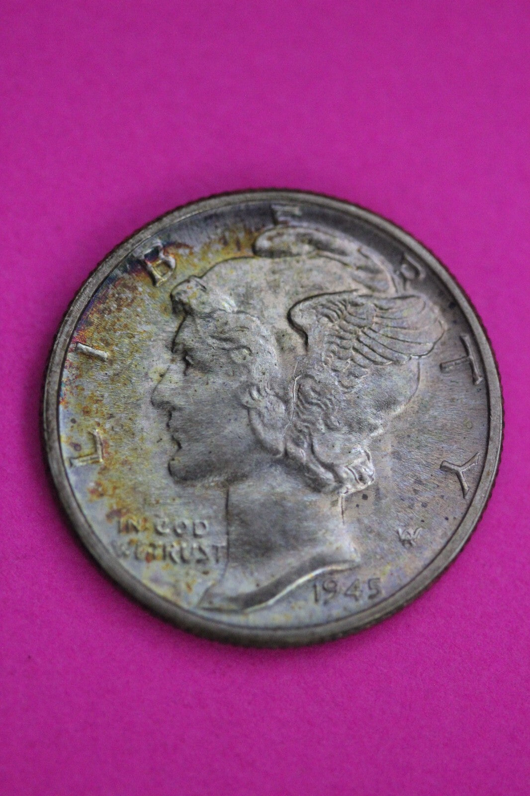 Toned 1945 P Mercury Liberty Dime Silver Coin Guaranteed Authentic Genuine 1093