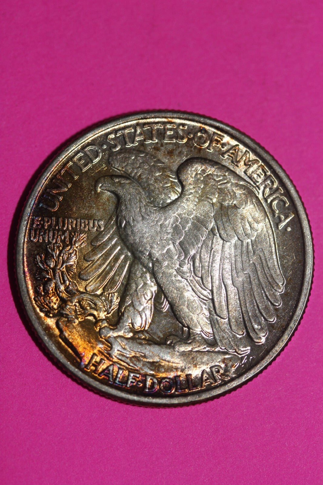 Rainbow Toned Hi Grade 1943 P Walking Liberty Silver Half Dollar Authentic 1030