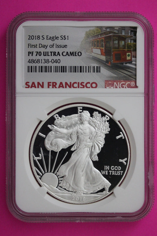 2018 S PF 70 Proof DCAM Silver American Eagle NGC Certified Authentic Graded 278