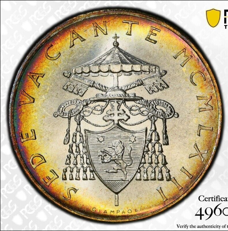 Golden Toned 1963 MS 66 Vatican City Sede Vacante 500 Lire PCGS Certified 723