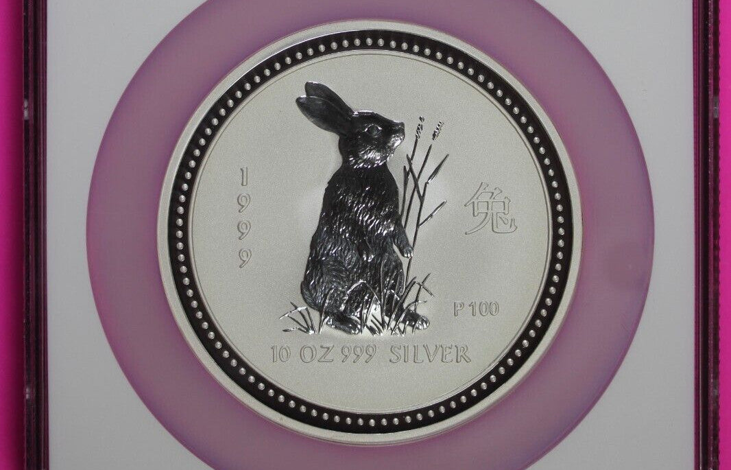 1999 MS 69 10 Ounces Silver Australia Year Of The Rabbit .999 Fine NGC Slab 7032