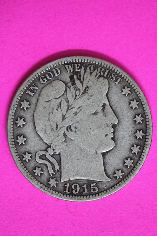1915 D Barber Liberty Half Dollar Scarce Semi Key Date Coin Denver Mint 113