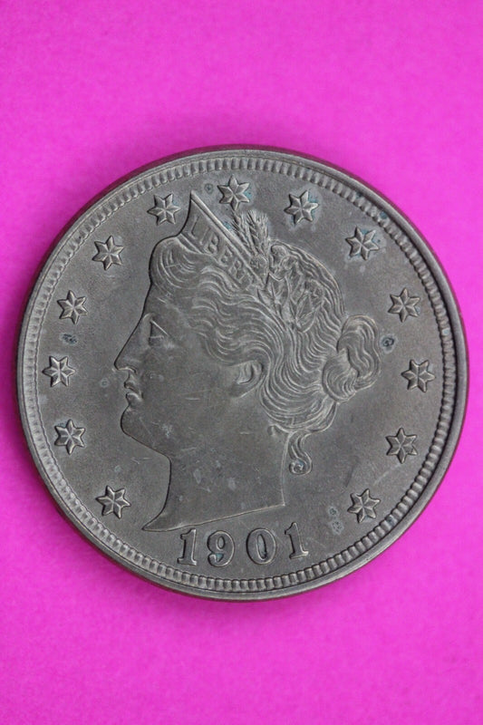 High Grade 1901 V Liberty Nickel Guaranteed Authentic & Genuine Coin 1064