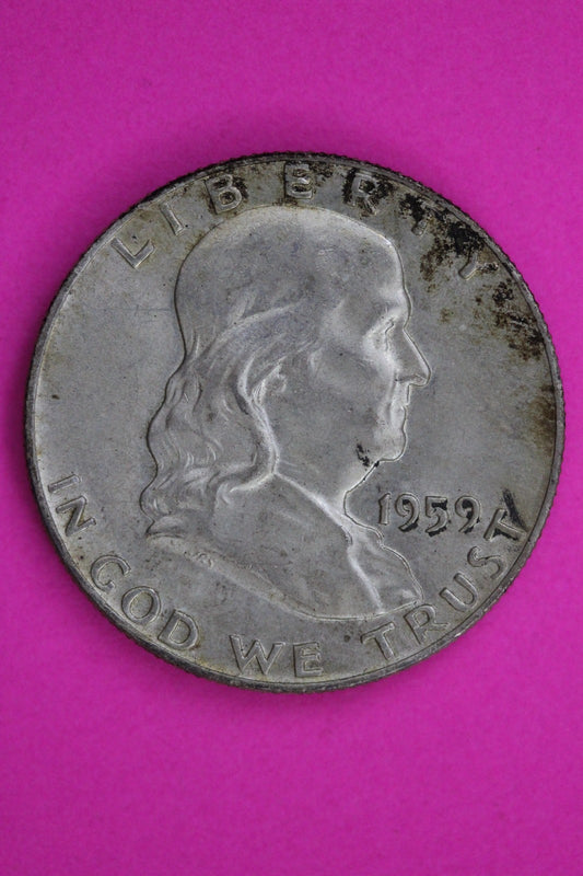 Mint Error 1959 P Double Die Reverse Ben Franklin Half Dollar Silver Coin 1792