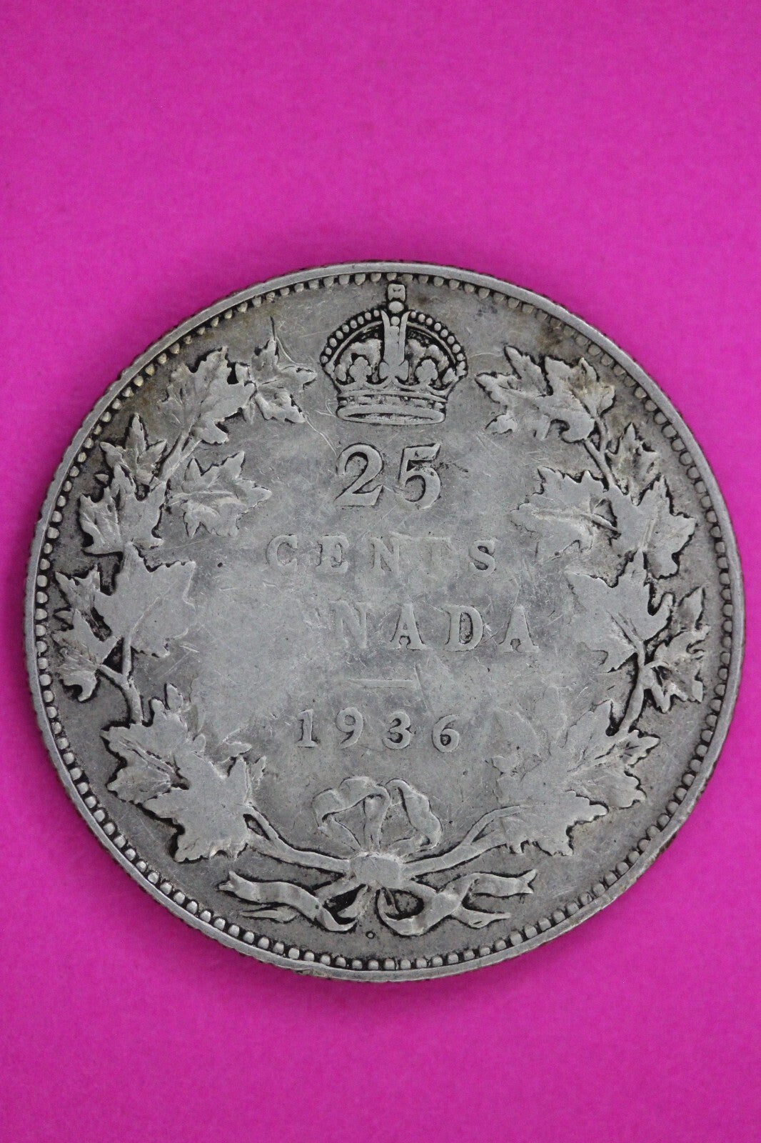 Rare Bar & Dot 1936 Canada Silver Quarter Scarce Key Date Coin .800 Fine 143