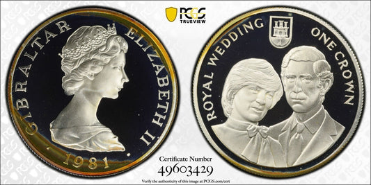Toned 1981 PR 68 DCAM Crown Gibraltar Princess Diana Royal Wedding PCGS Slab 617