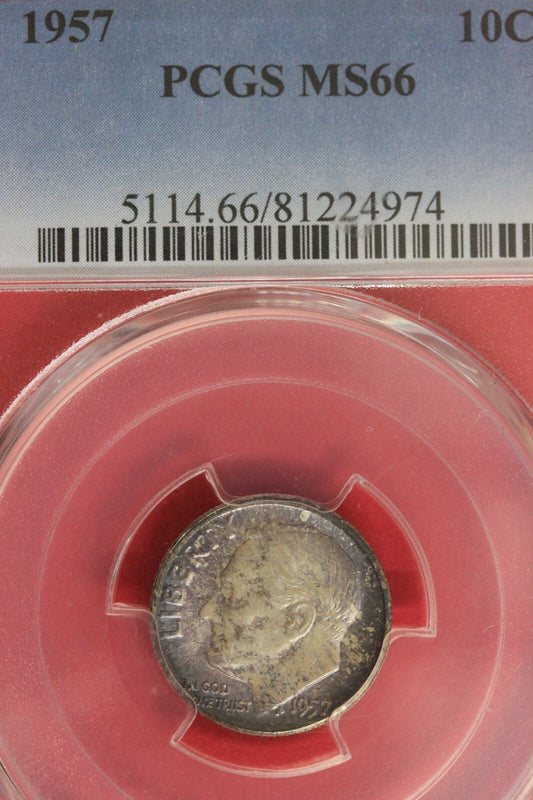 RAINBOW TONED 1957 P MS 66 Roosevelt Dime PCGS Certified Graded Slab OCE 231