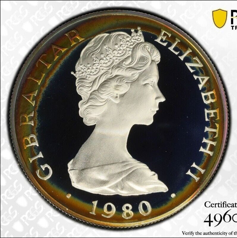 Toned 1980 PR 68 DCAM Crown Gibraltar  PCGS Queen Elizabeth 80th Birthday 488
