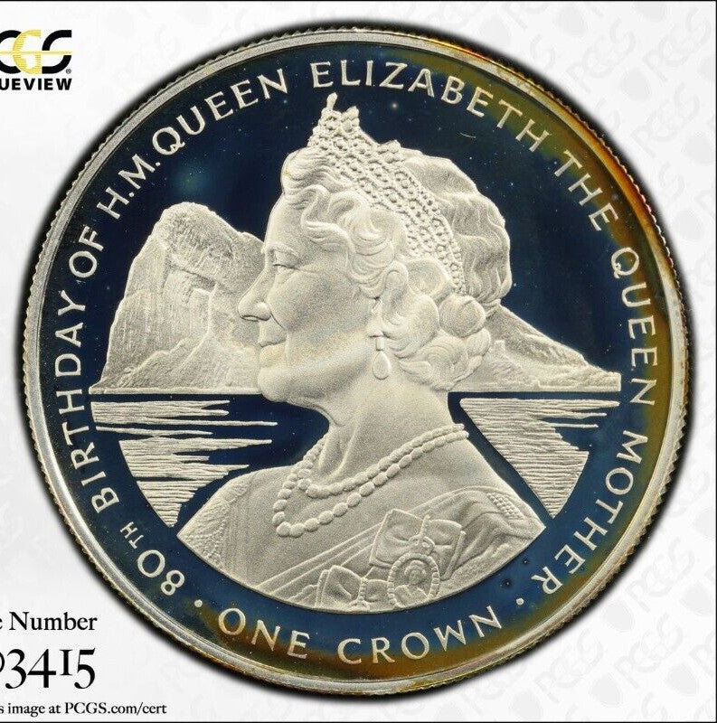 Toned 1980 PR 68 DCAM Crown Gibraltar  PCGS Queen Elizabeth 80th Birthday 538