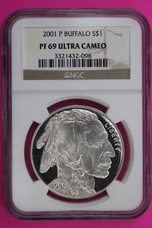 2001 P PF 69 Proof Buffalo Commemorative Silver Dollar NGC Graded Authentic 313