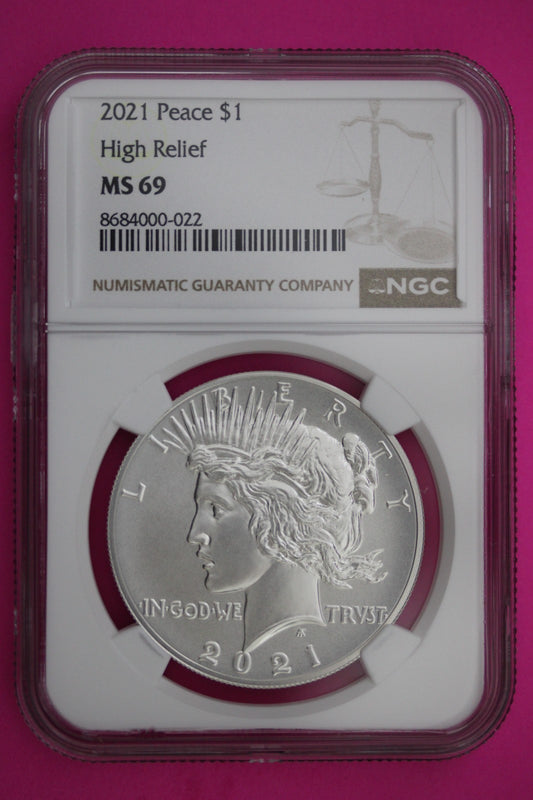 2021 MS 69 Peace Silver Dollar High Relief NGC Authentic Graded Coin Slab 138