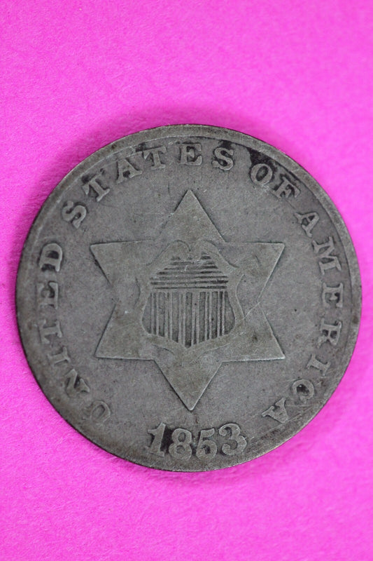 1853 Trime 3 Three Cent Silver Dime Exact Coin Shown In Pics Semi Key Date 78