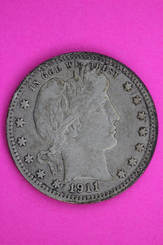 1911 D Barber Liberty Silver Quarter Scarce Semi Key Date Denver Mint 11