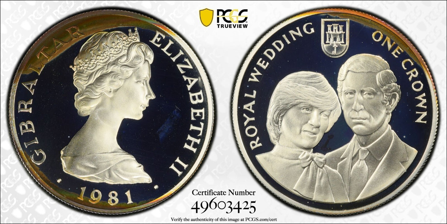Toned 1981 PR 68 DCAM Crown Gibraltar Princess Diana Royal Wedding PCGS Slab 598